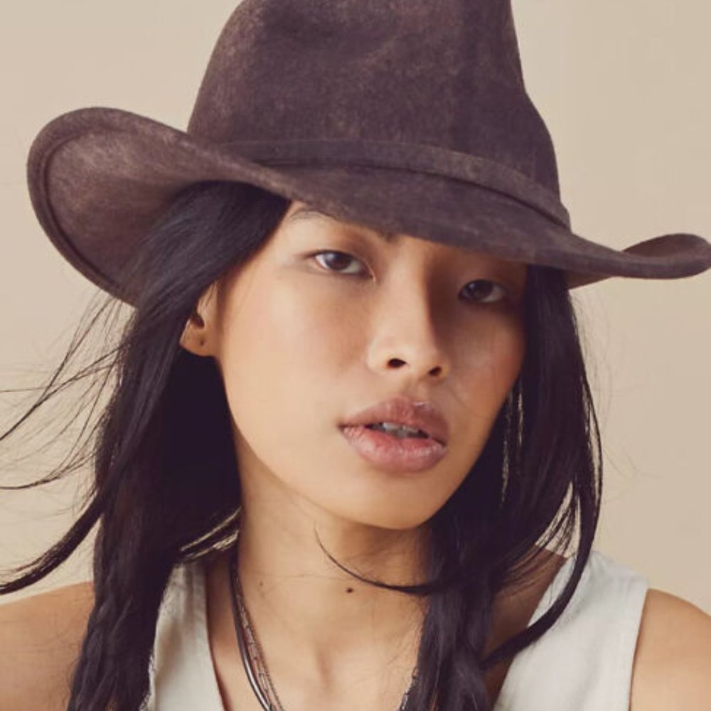 NWT FREE PEOPLE MOSSANT Trail Dusted Cowboy Hat Brown